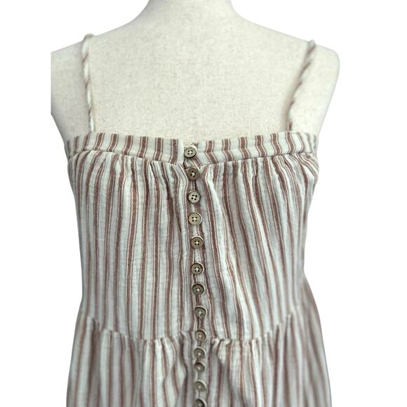Rylee + Cru Women's Tan Striped Tiered Dress Full Button XS Cottagecore Boho - Picture 4 of 7